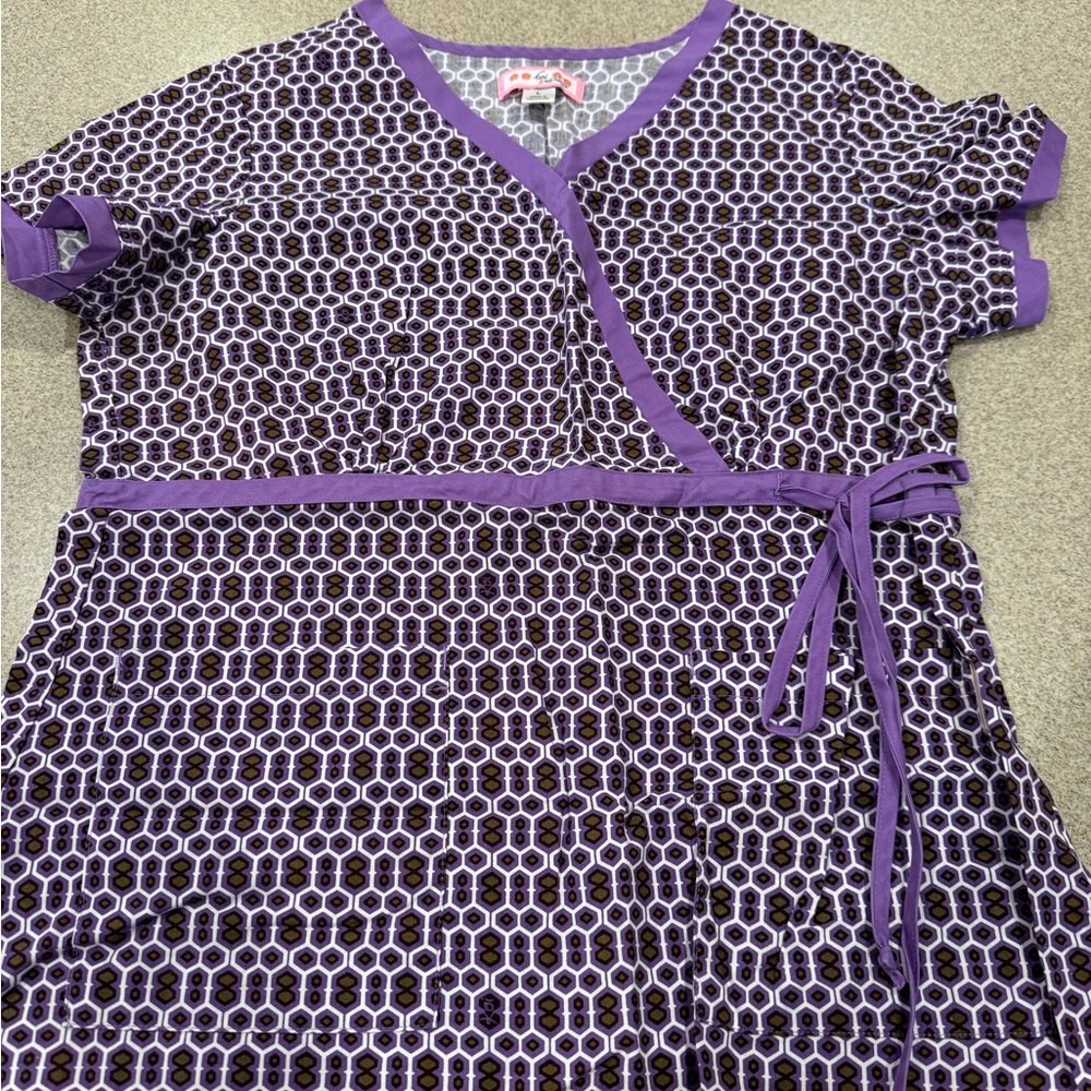 Large Koi mock wrap, scrub top purple